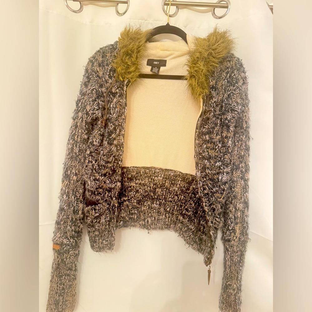 Stylish Knit sweater fur lined hoodie
